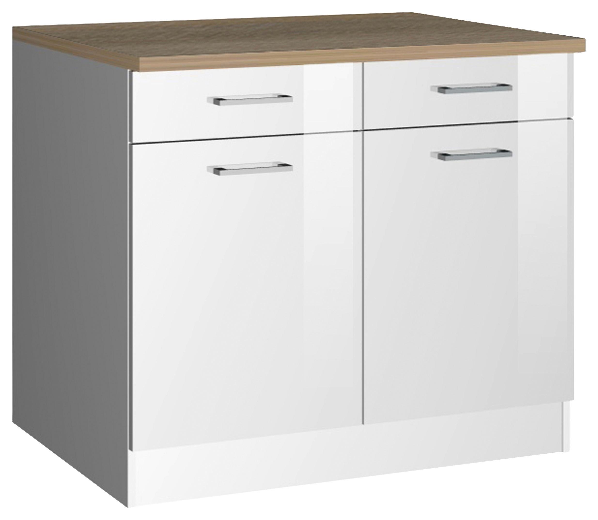 Küchenunterschrank Mailand Weiß Hochglanz - Weiß Hochglanz/Silberfarben, MODERN, Holzwerkstoff/Metall (100/85/60cm) - Held