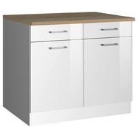 Küchenunterschrank Mailand Weiß Hochglanz - Weiß Hochglanz/Silberfarben, MODERN, Holzwerkstoff/Metall (100/85/60cm) - Held