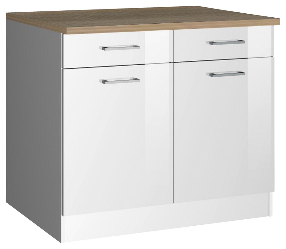 Küchenunterschrank Mailand Weiß Hochglanz - Weiß Hochglanz/Silberfarben, MODERN, Holzwerkstoff/Metall (100/85/60cm) - Held