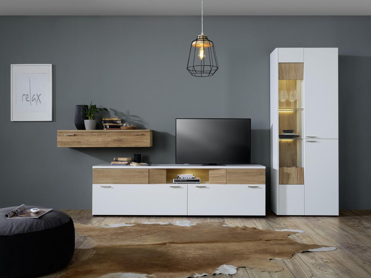 Vitrine aus Eiche Massiv - Weiss/Edelstahlfarben, Modern, Holz/Holzwerkstoff (73/201/40cm) - Premium Living