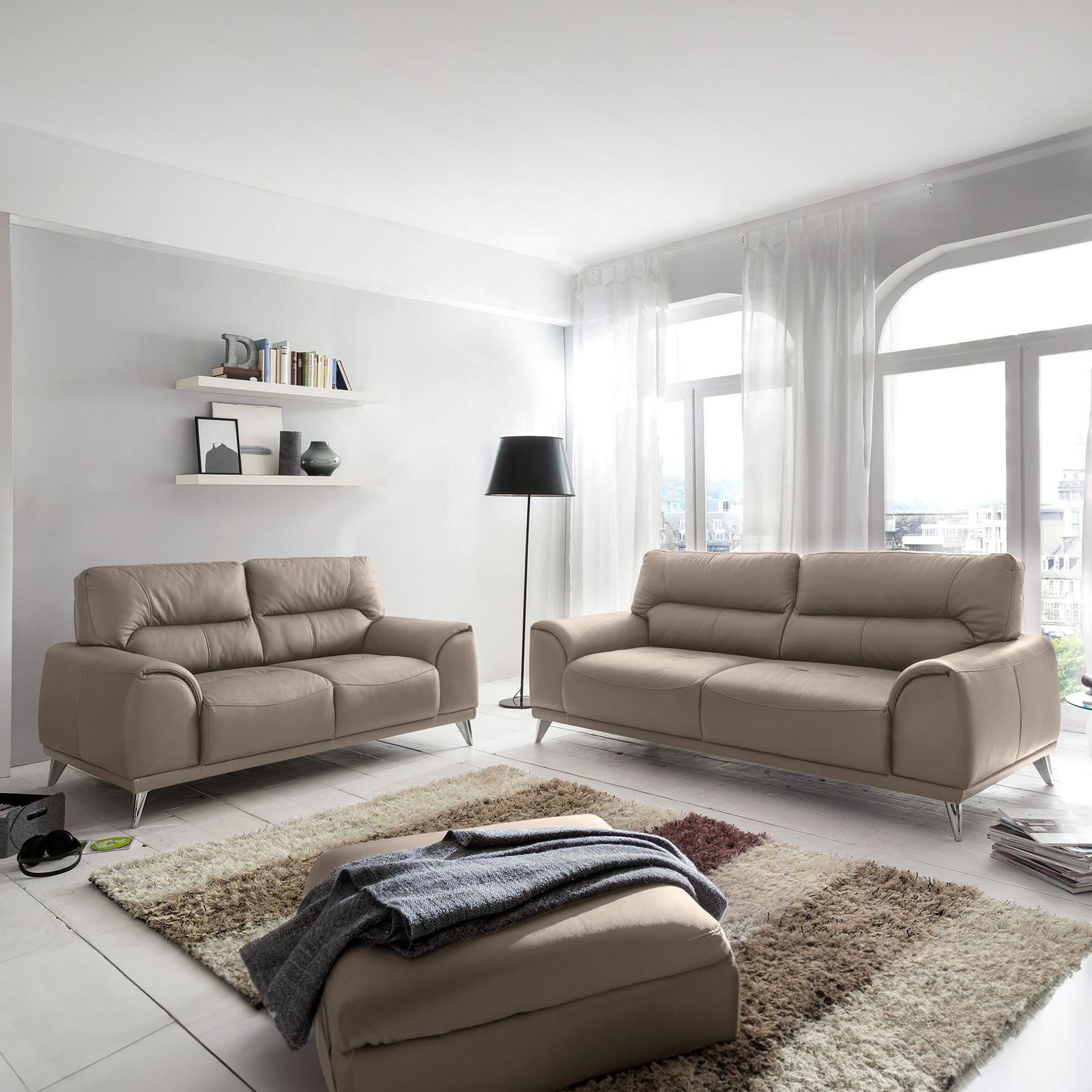 Dreisitzer-Sofa in Sandfarben ´FRISCO´ - Sandfarben/Chromfarben, MODERN, Textil/Metall (210/92/96cm) - MID.YOU