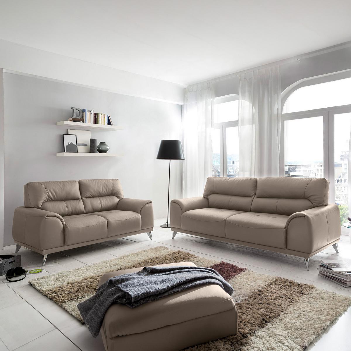 Dreisitzer-Sofa in Sandfarben ´FRISCO´ - Sandfarben/Chromfarben, MODERN, Textil/Metall (210/92/96cm) - MID.YOU