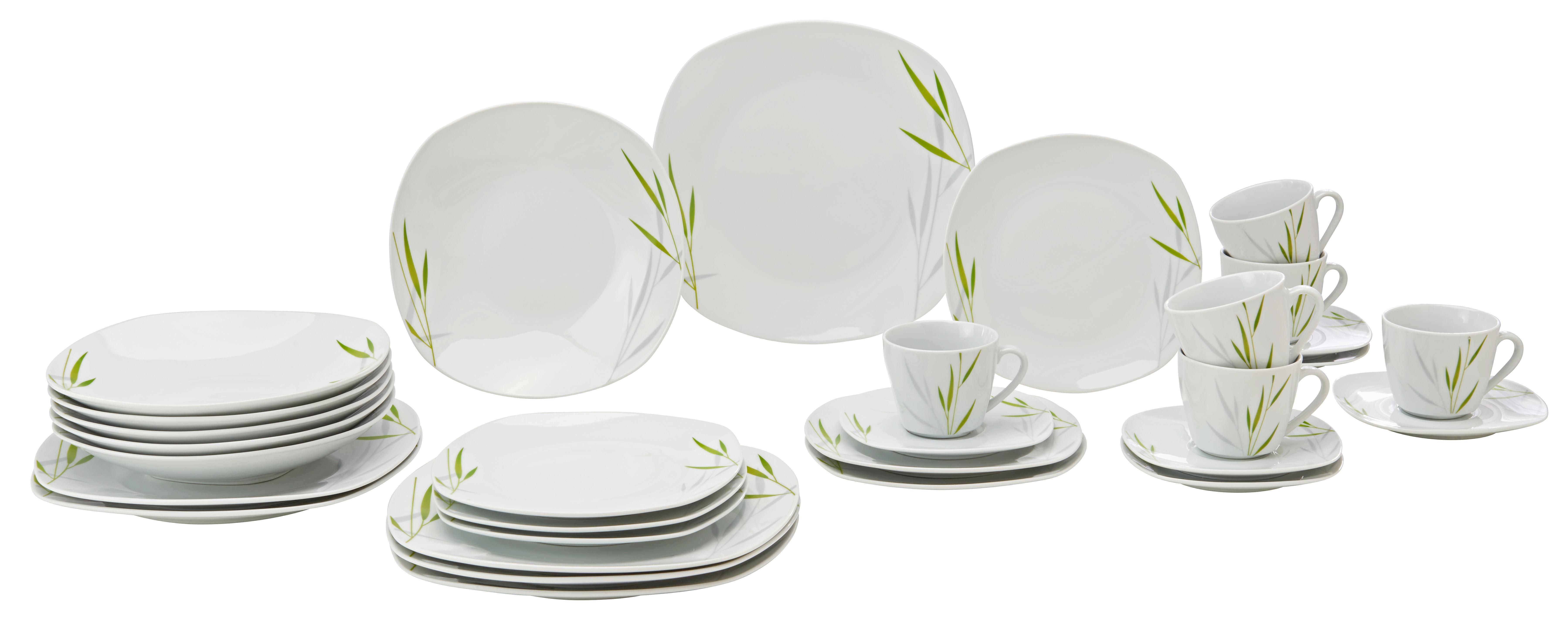 Kombiservice Bea aus Porzellan, 30-teilig - Weiß/Grün, Keramik - Mömax modern living