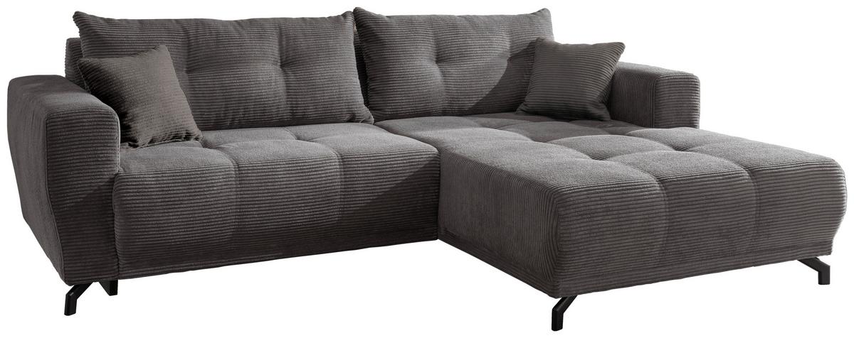 Wohnlandschaft Restato Grau Cord - Schwarz/Grau, MODERN, Holz/Textil (246/177cm) - MID.YOU