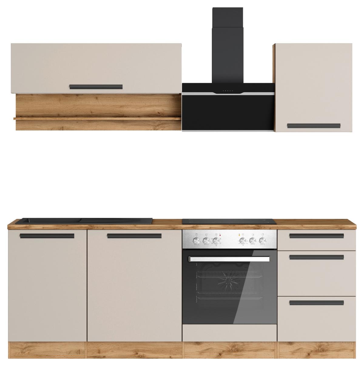 Küchenblock Aveiro m. Geräten Kaschmir - Kaschmir/Eiche Wotan, Trend, Holzwerkstoff/Metall (220cm) - Held