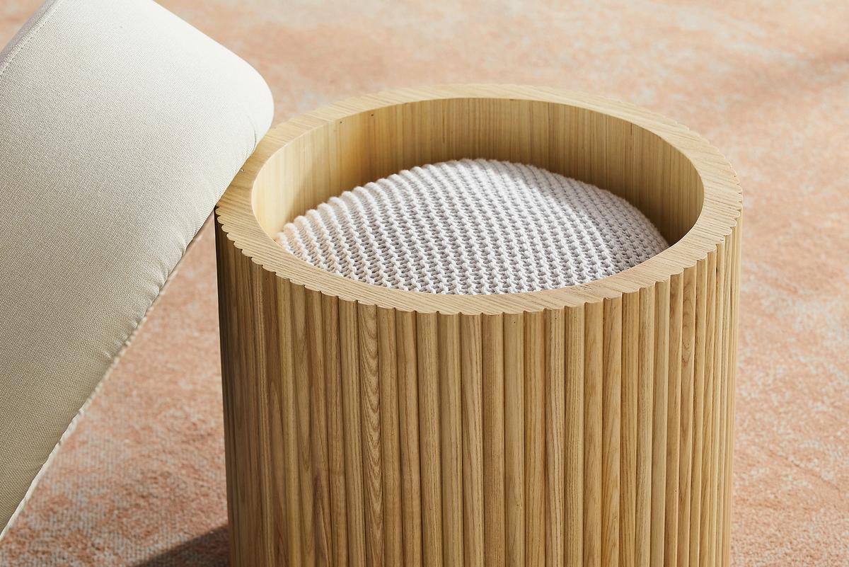 Tabure Japandi, Bela, Pravi Les - bela/naravne barve, Moderno, tekstil/leseni material (50/43/50cm) - Livetastic