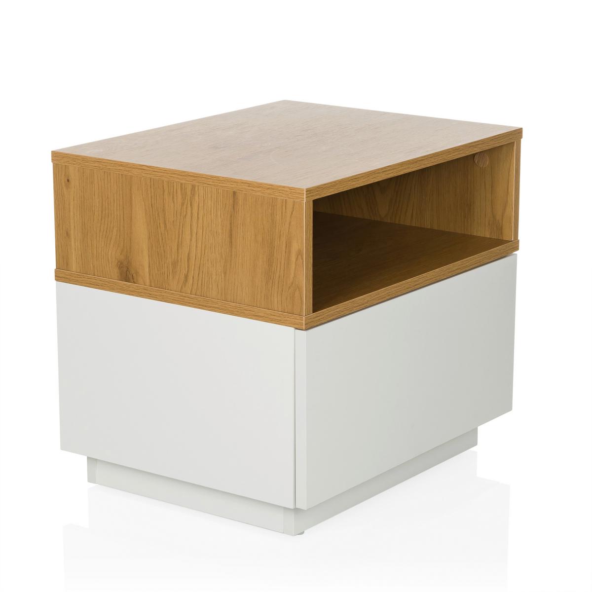 Mizica Melmo, Bela, Barva Hrasta - barve hrasta/bela, Moderno, umetna masa/leseni material (50/45/40cm) - MID.YOU