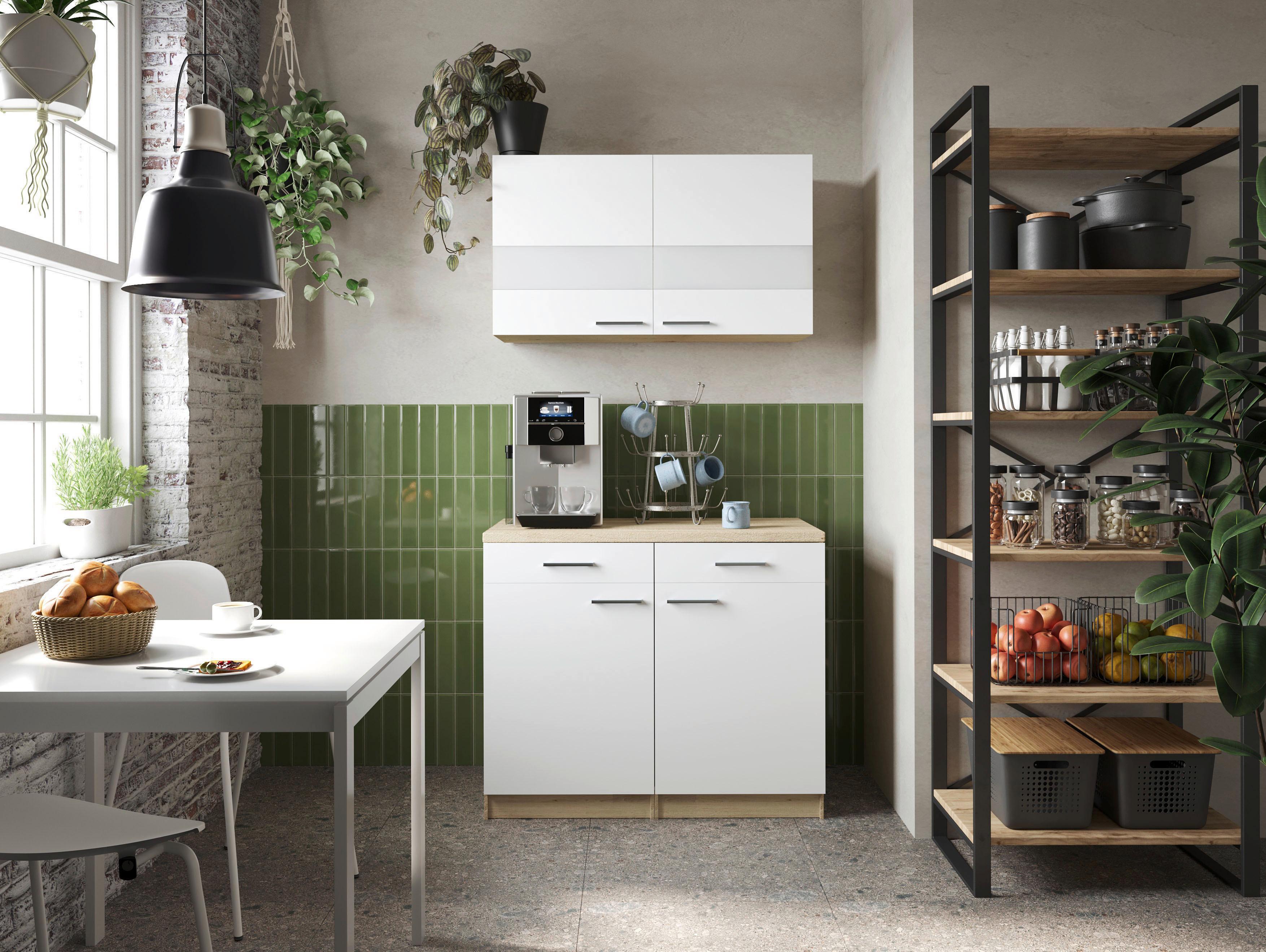 Bife Omara Merle, 100cm - srebrne barve/barve hrasta, Basics, kovina/steklo (100/200/60cm) - Respekta