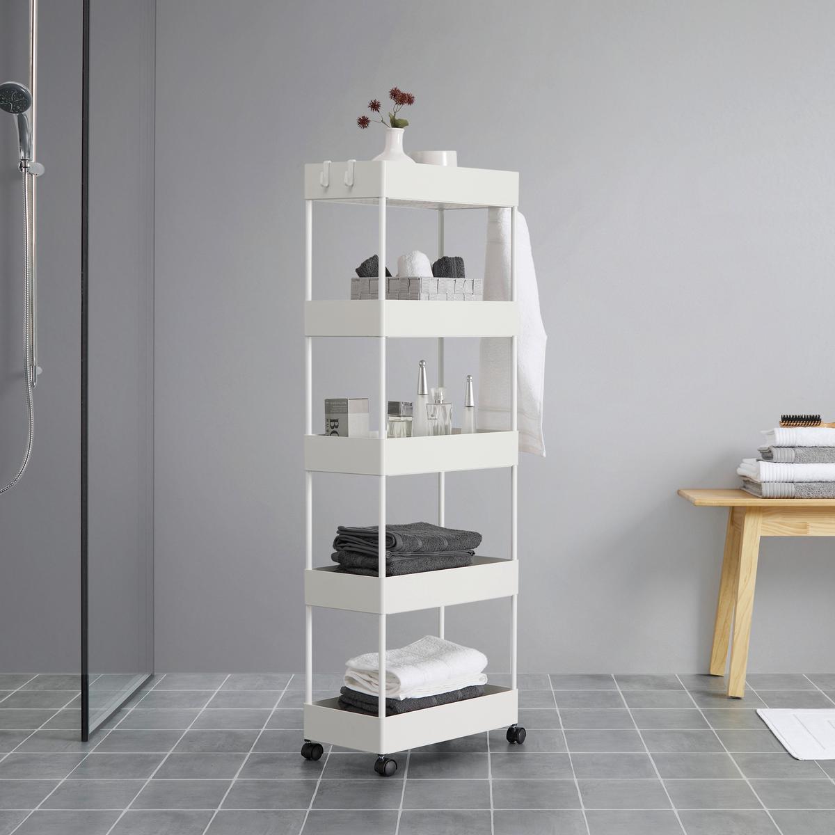 Görgős Polc Sandro - fehér, Modern, műanyag/fém (40/116/22cm) - Bessagi Home