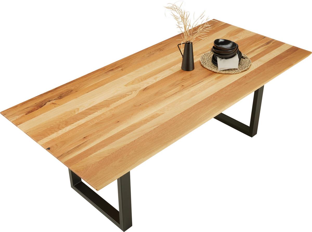 Esstisch in Schwarz/Eichefarben - Eichefarben/Schwarz, Modern, Holz/Metall (160/90/77cm) - Premium Living
