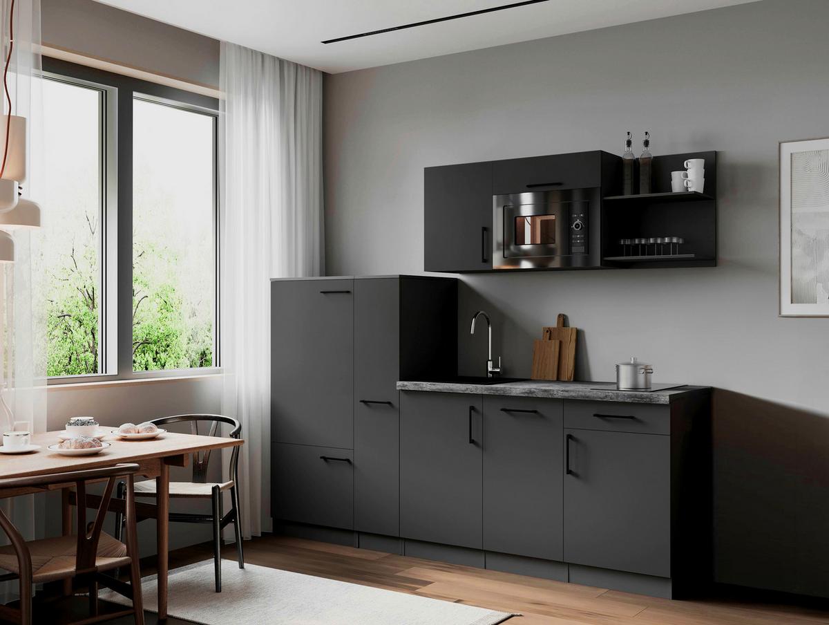 Küchenblock Oliver m. Geräten Grau - Grau, Trend, Holzwerkstoff/Metall (235cm) - Respekta
