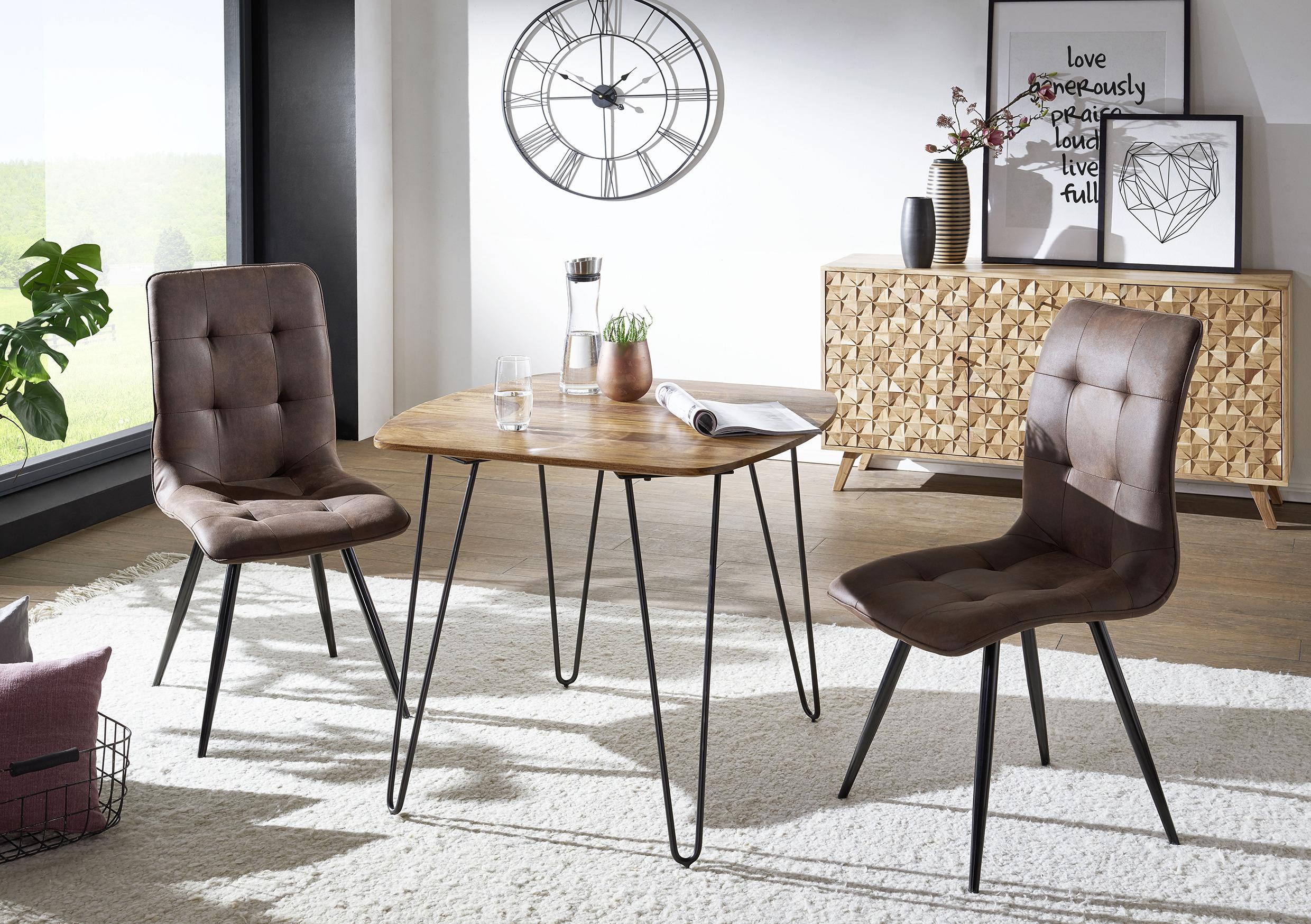 Esstisch "WL5.627" , ca 80x80x76 cm , aus Sheesham - Sheeshamfarben/Schwarz, MODERN, Holz/Metall (80/80/76cm) - MID.YOU