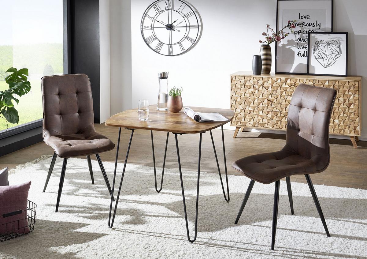 Esstisch aus Sheeshamholz - Sheeshamfarben/Schwarz, MODERN, Holz/Metall (80/80/76cm) - MID.YOU