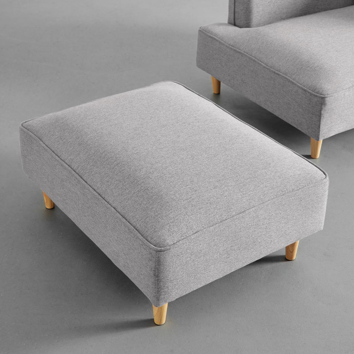 Modulsofa Fanny Hellgrau Leinenoptik mit Hocker - Hellgrau/Naturfarben, MODERN, Holz/Textil (154/55/73cm) - Bessagi Home