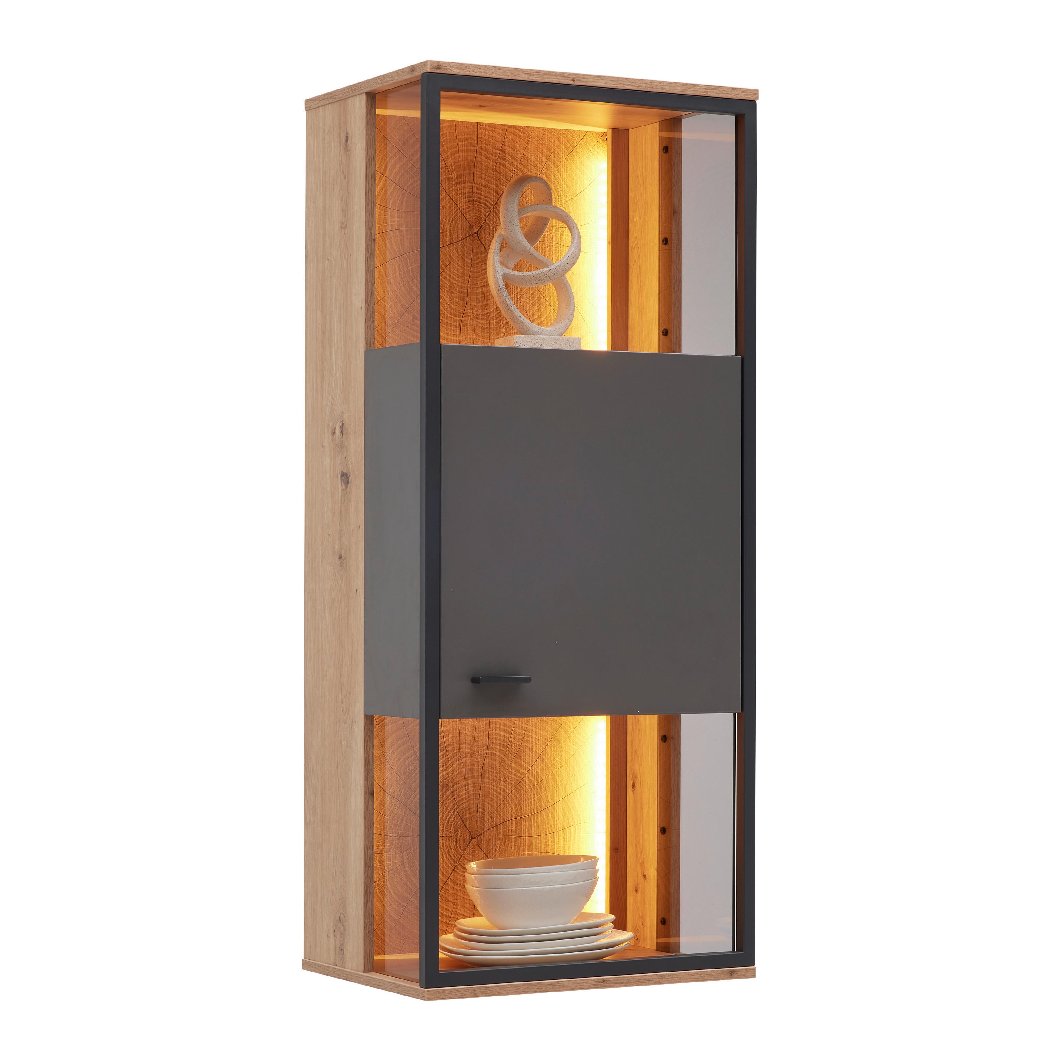 Hängevitrine Florenz Grau/Schwarz/Eiche Artisan - Schwarz/Eiche Artisan, MODERN, Holzwerkstoff/Metall (50/119,9/38cm) - Premium Living