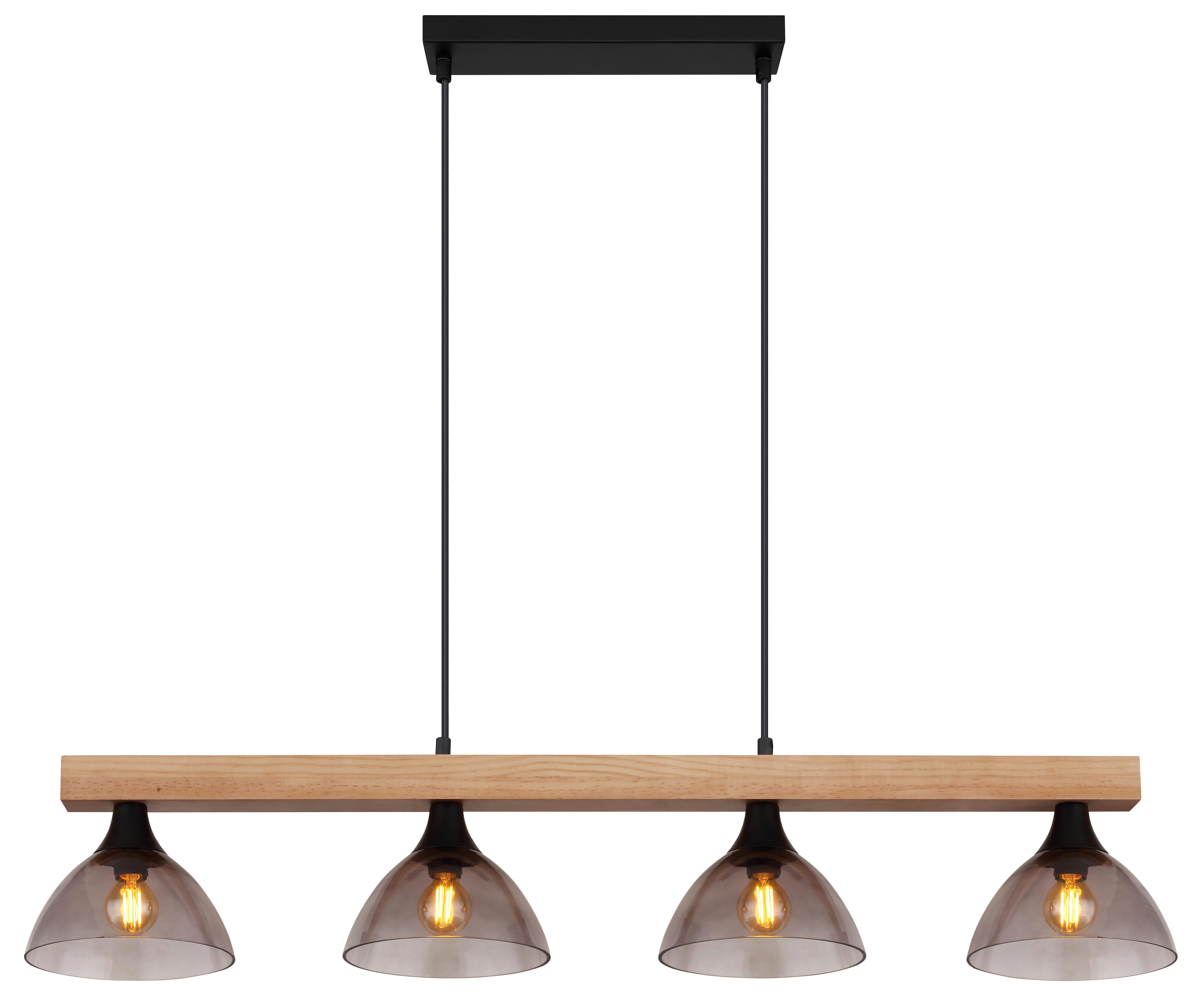 Hängeleuchte Lindi Naturfarben/Schwarz max.15Watt - Schwarz/Naturfarben, Natur, Glas/Holz (96/17/150cm) - Globo