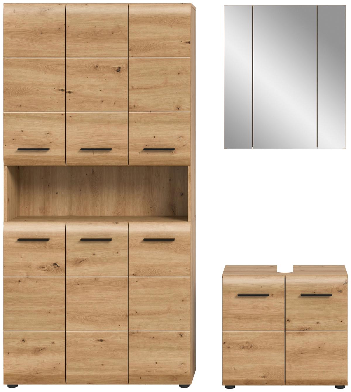 Badezimmer Ice 3-tlg. Eich Artisan - Schwarz/Eiche Artisan, Basics, Holzwerkstoff/Kunststoff (150cm) - MID.YOU