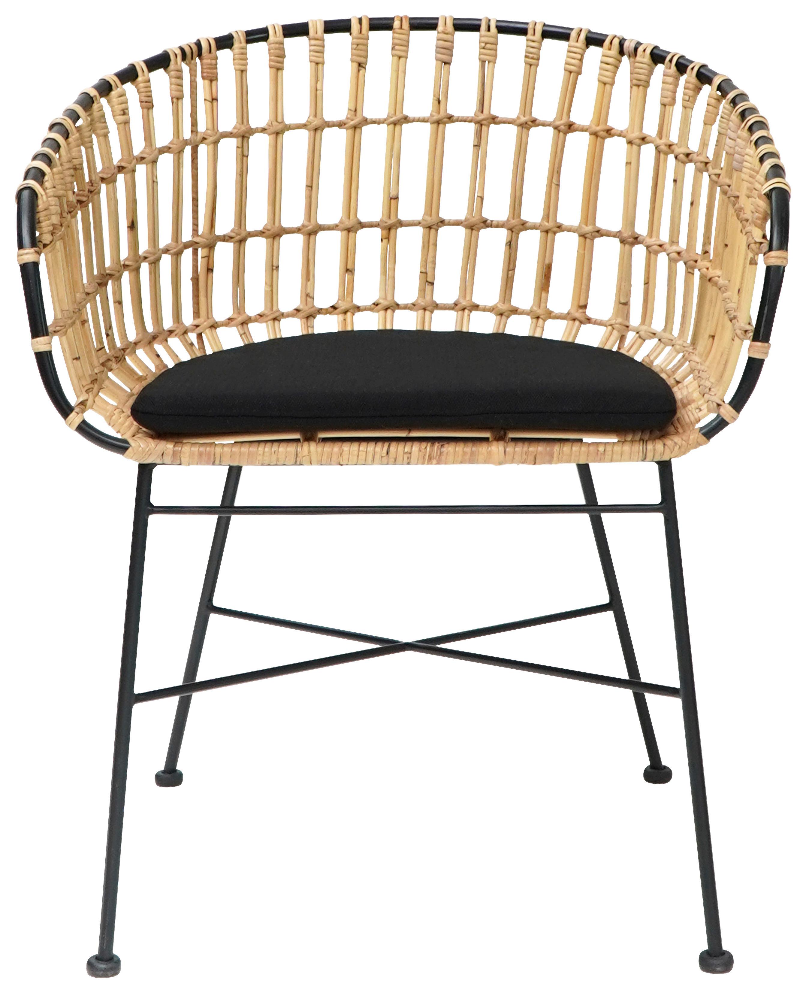 FOTEL RATTANOWY BEIRUT - kolor naturalny/czarny, Natur, materiały naturalne/metal (56/79/65cm) - Livetastic