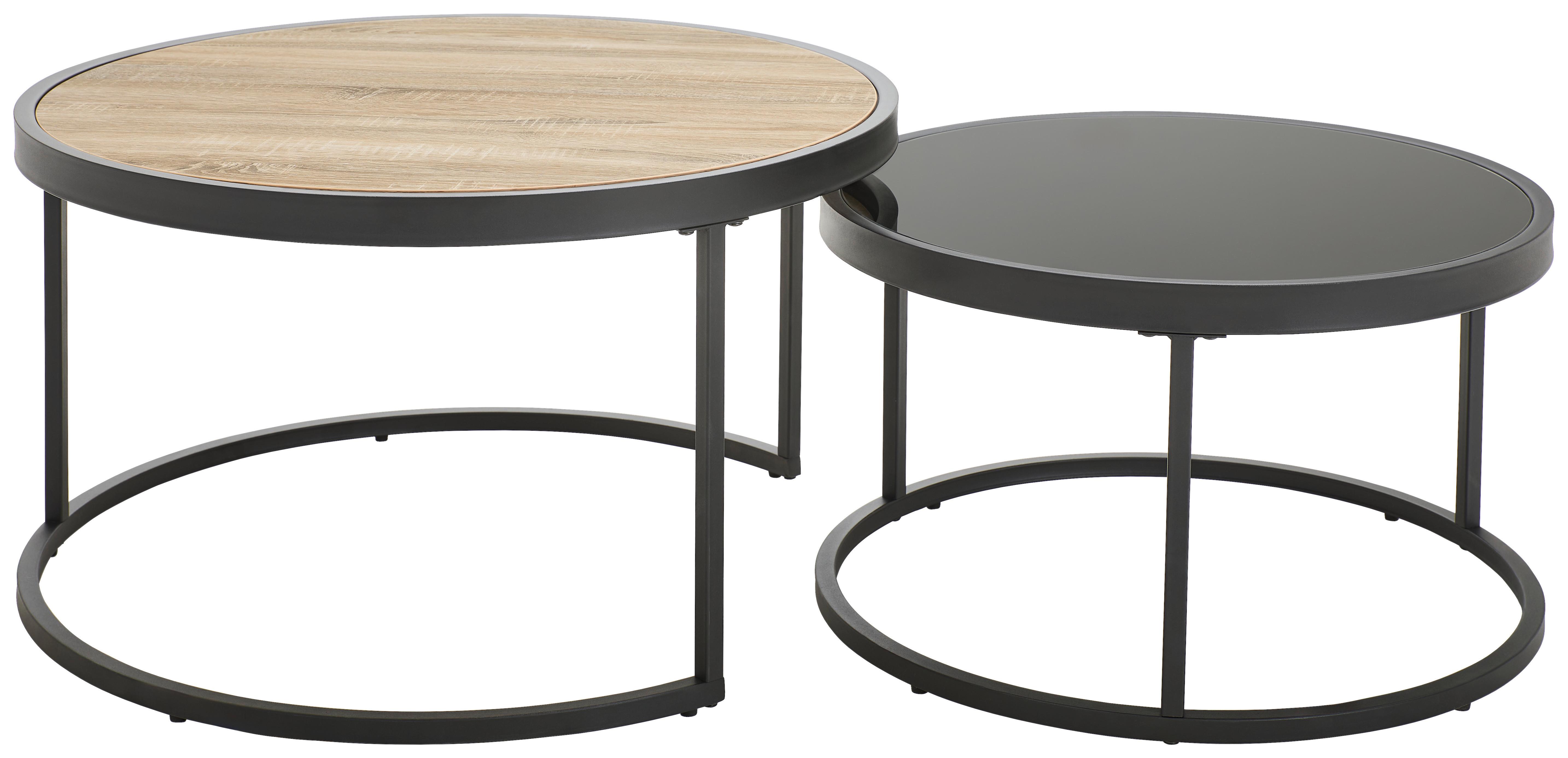 ZESTAW STOLIKÓW KAWOWYCH SEATTLE - kolor dębowy/czarny, Design, materiał drewnopochodny/metal (65-80/65-80/38-40cm) - MID.YOU