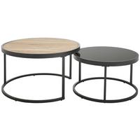 ZESTAW STOLIKÓW KAWOWYCH SEATTLE - kolor dębowy/czarny, Design, materiał drewnopochodny/metal (65-80/65-80/38-40cm) - MID.YOU