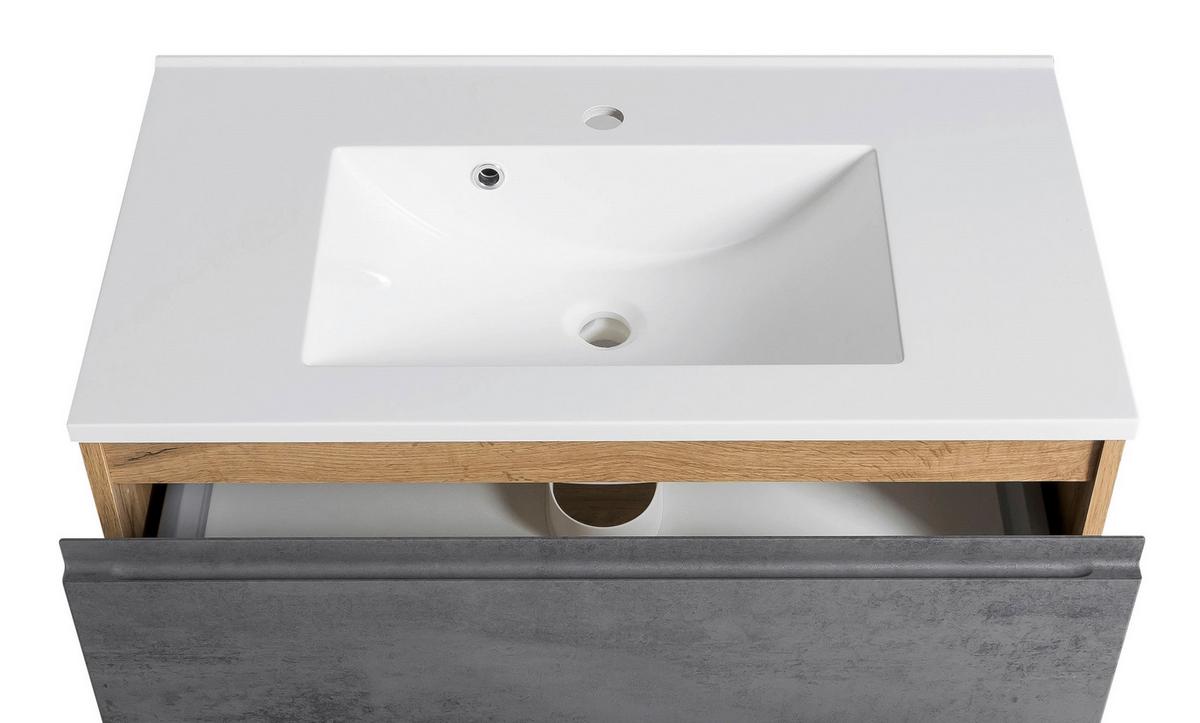 Waschtischkombi Varese ca. 80 cm Grau/Eiche - Eiche Wotan/Weiß, MODERN, Holzwerkstoff/Stein (80cm) - Held