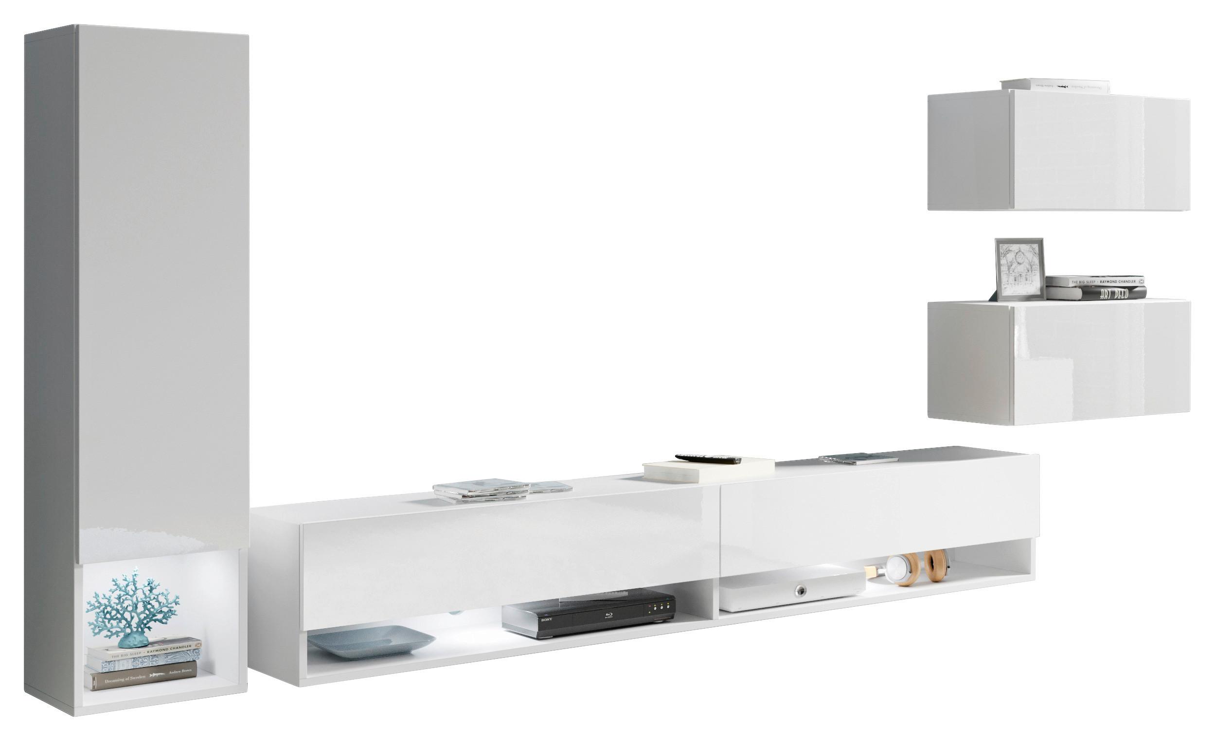 WOHNWAND ALBA WEISS 4-TEILIG - Weiß Hochglanz/Weiß, LIFESTYLE, Holzwerkstoff (270/130/32,5cm) - P & B