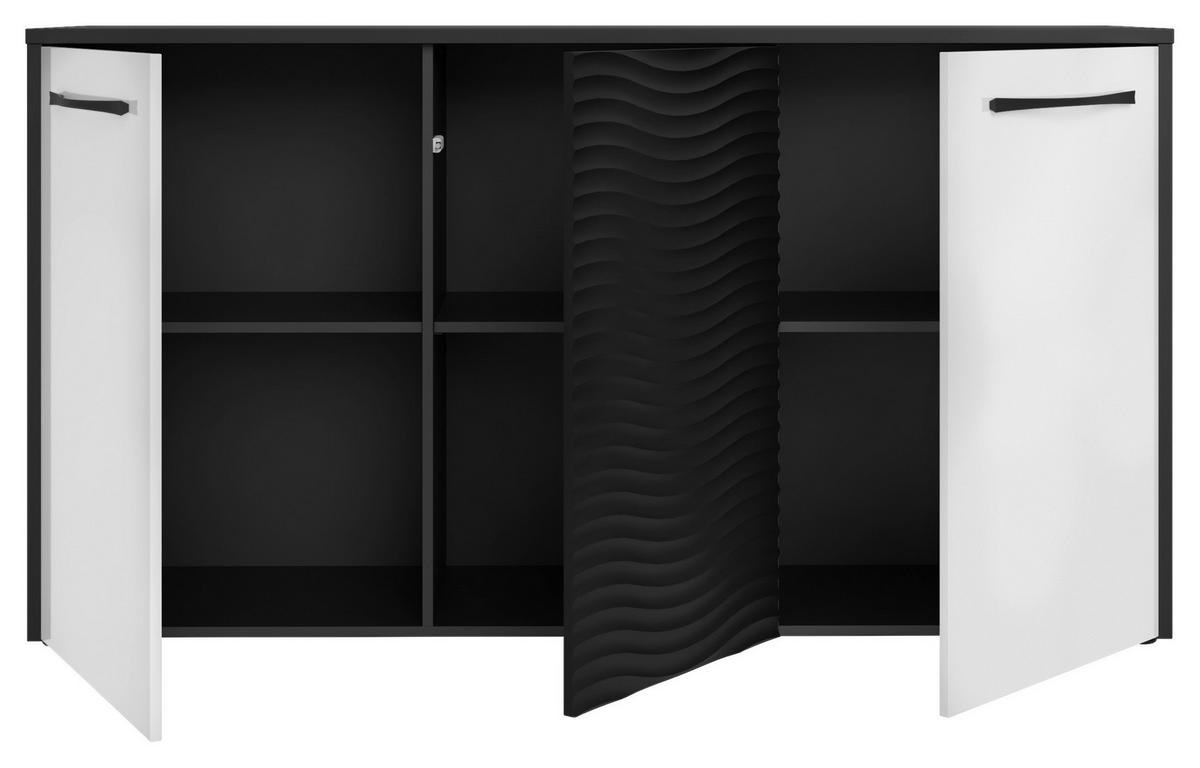Komoda Karlshamn - bijela visoki sjaj/crna, Moderno, drvni materijal/metal (164,2/88,8/42cm) - Premium Living