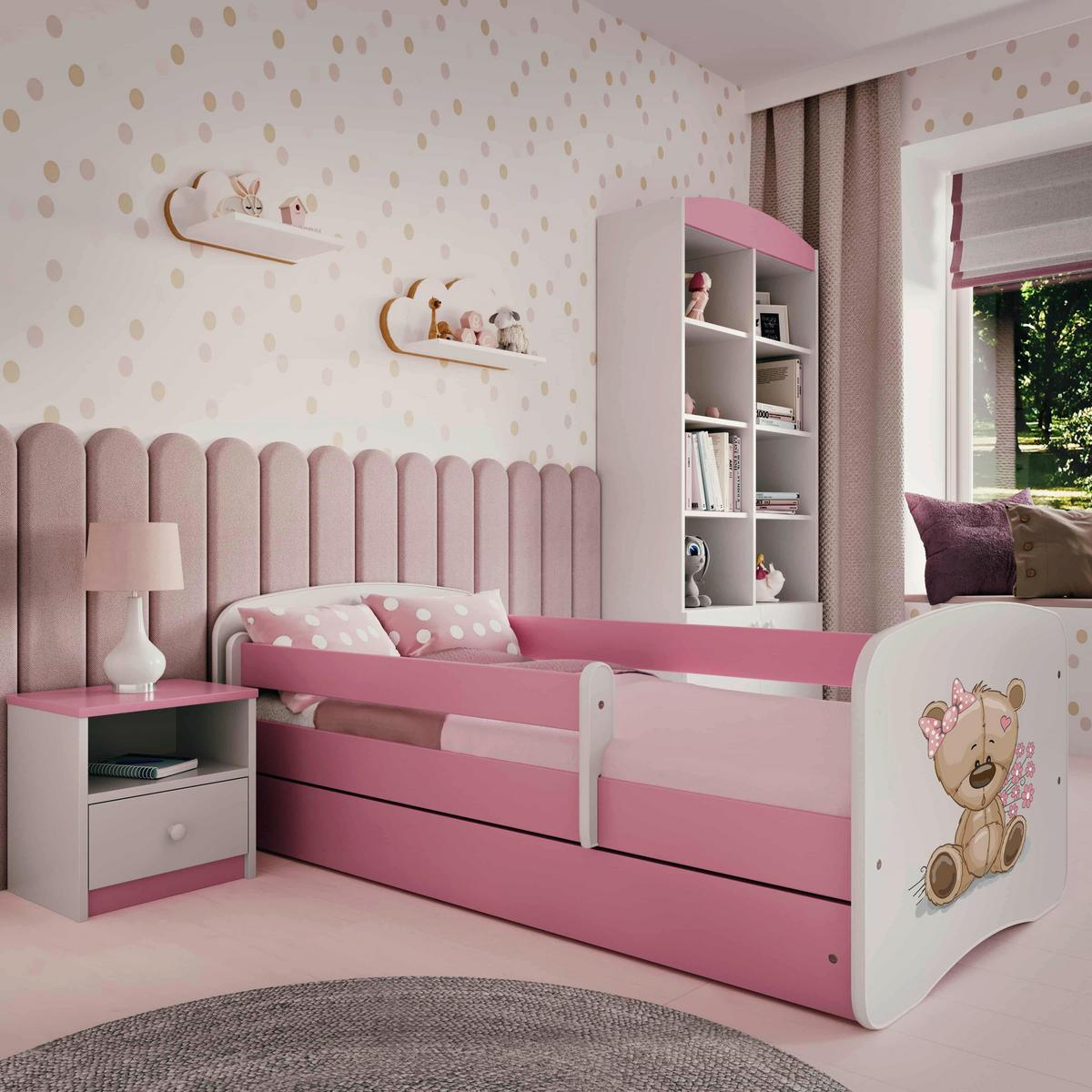 Otroška Postelja Babydreams, Bela, Roza, 80x160cm - pink/bela, Moderno, tekstil/leseni material (80/160cm) - MID.YOU