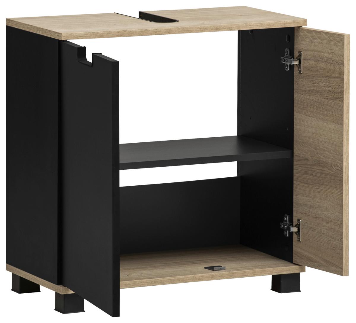 Omarica Za Pod Umivalnik Emmik, Črna, Barva Hrasta - črna/barve hrasta, Moderno, umetna masa/leseni material (59,8/62,4/32,6cm) - Stylife