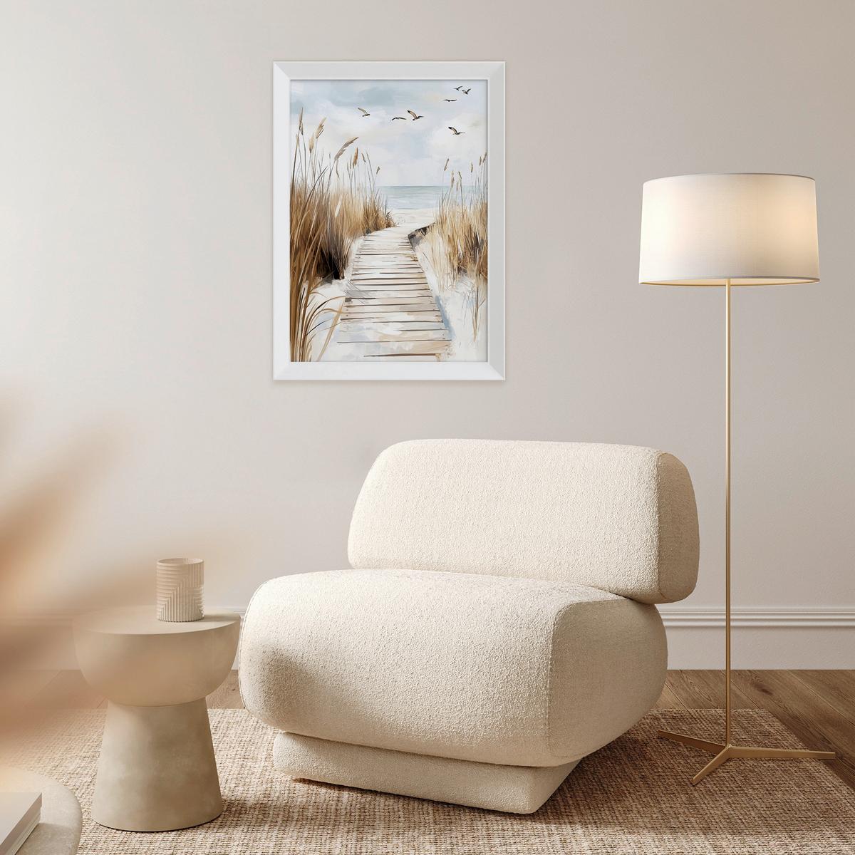 Druckgrafik Coastal Path Multicolor/Weiß ca. 75x56cm - Multicolor/Weiß, Basics, Holz/Papier (75/56/3cm)