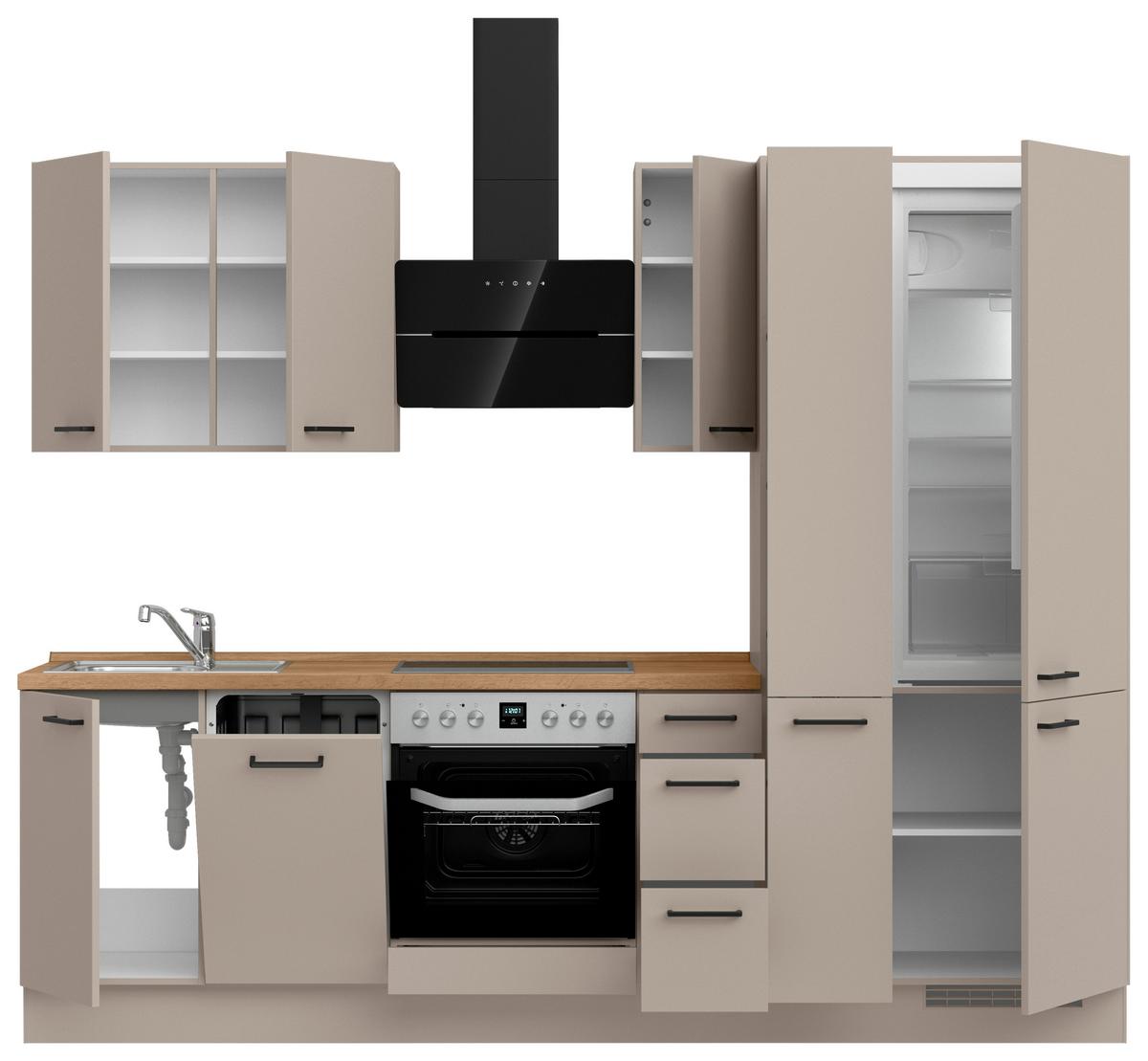 Küchenblock Easytouch High m. Geräten Sandfarben - Sandfarben/Eichefarben, MODERN, Holzwerkstoff/Metall (270cm) - Nobilia