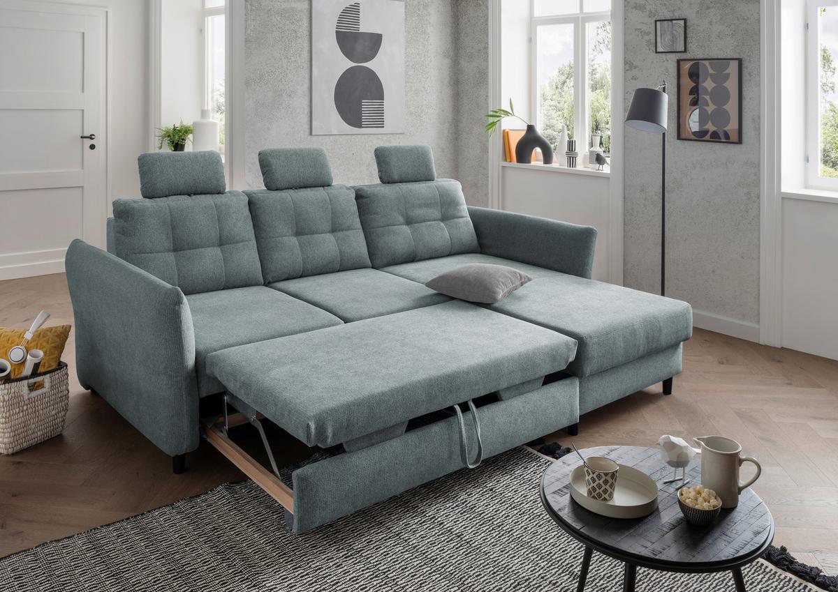 Wohnlandschaft Brizzini Mintgrau Chenille - Mintgrau/Blau, MODERN, Holz/Textil (250-280/176cm) - Livetastic