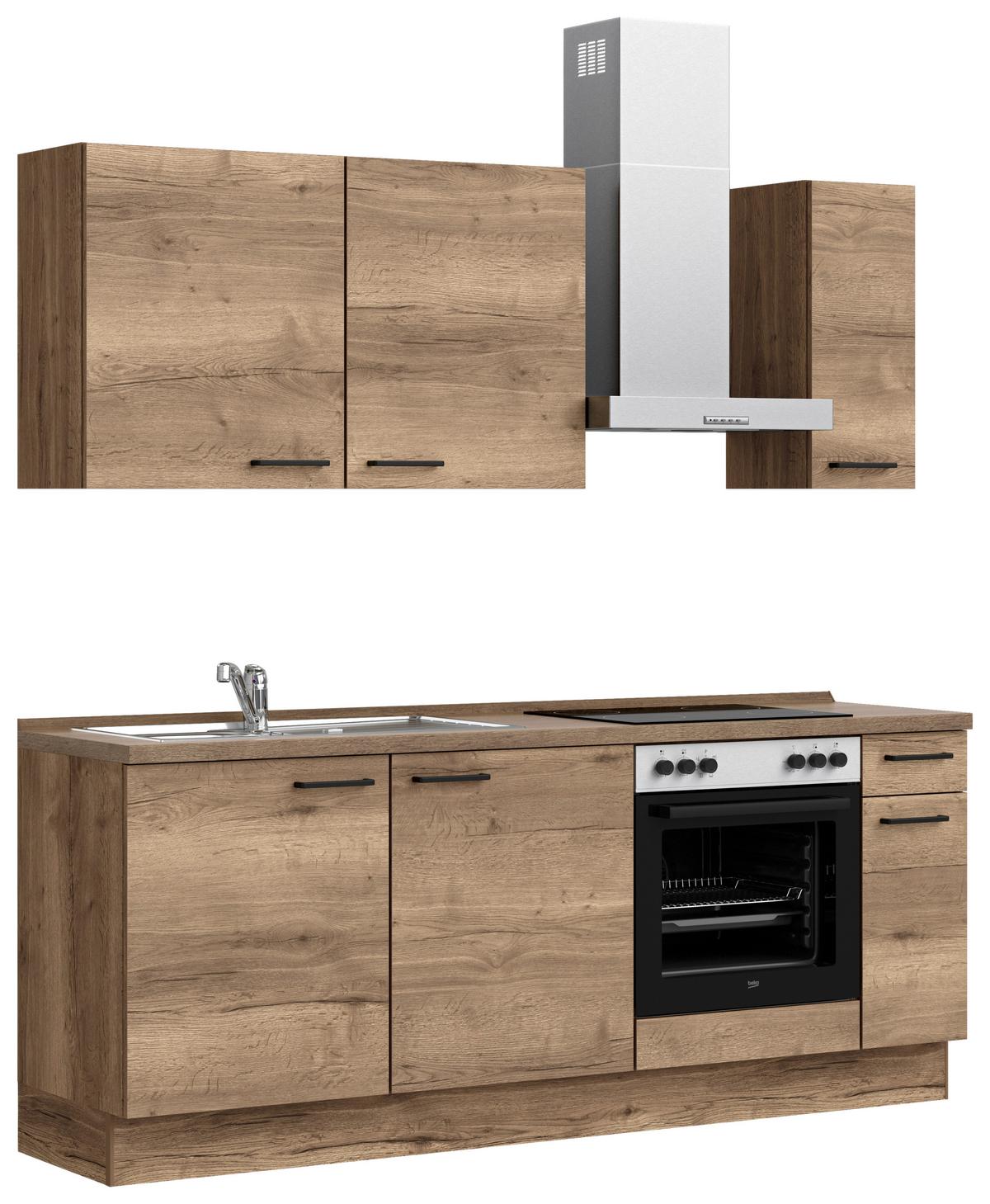 Küchenblock Structura Low m. Geräten Eiche dunkel - Eiche dunkel/Eichefarben, MODERN, Holzwerkstoff/Metall (210cm) - Nobilia