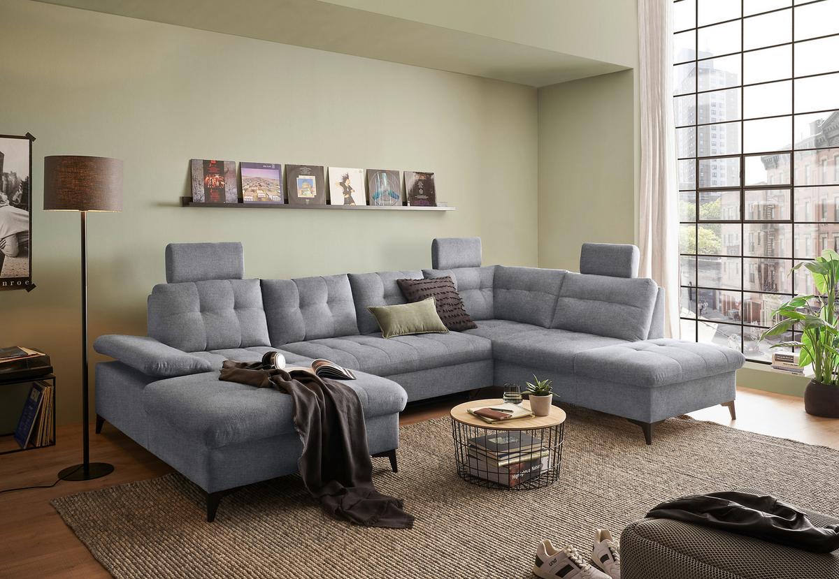 Wohnlandschaft Durban U ca. 170x324x218 cm Grau - Schwarz/Grau, KONVENTIONELL, Kunststoff/Textil (170/324/218cm) - MID.YOU