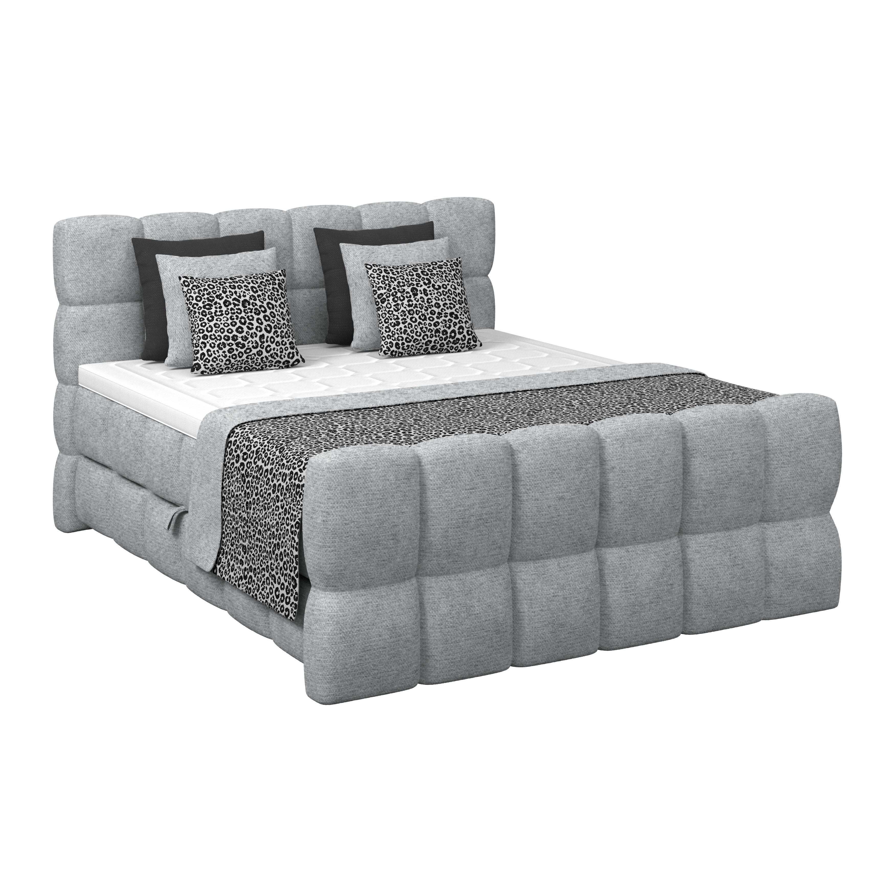 Postelja Boxspring Brisbane, Siva, 160x200 - siva/črna, Trend, kovina/umetna masa (160/200cm) - Premium Living