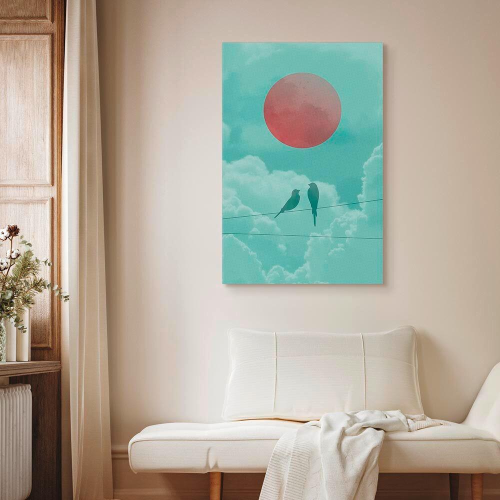Slika Na Platnu Pastel Sunset - roza/pastelno zelena, Basics, tekstil/les (80/120/1.2cm) - artgeist