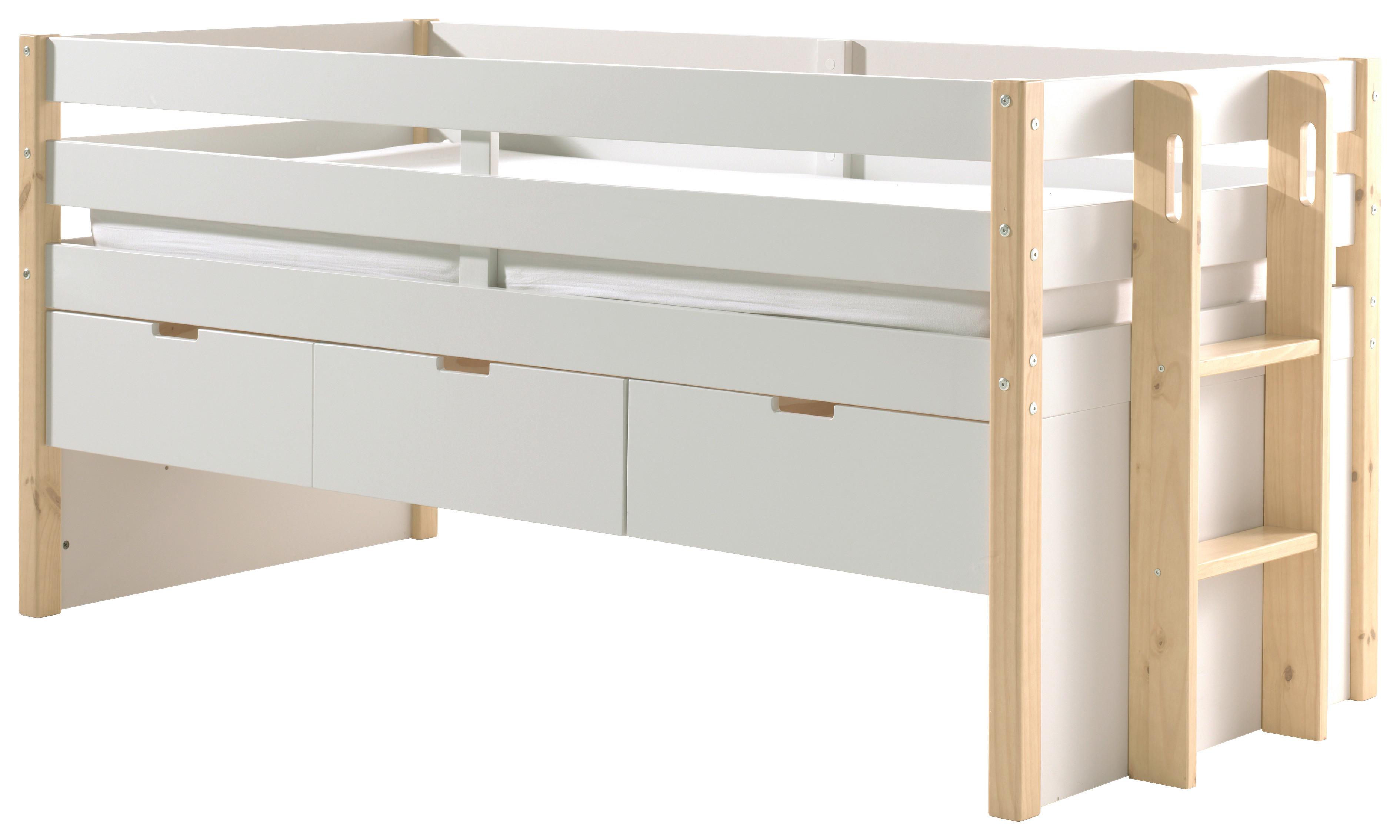 Stauraumbett Holz Margrit ca. 90x200 cm Weiß - Weiß/Kieferfarben, MODERN, Holz/Holzwerkstoff (90/200cm) - MID.YOU