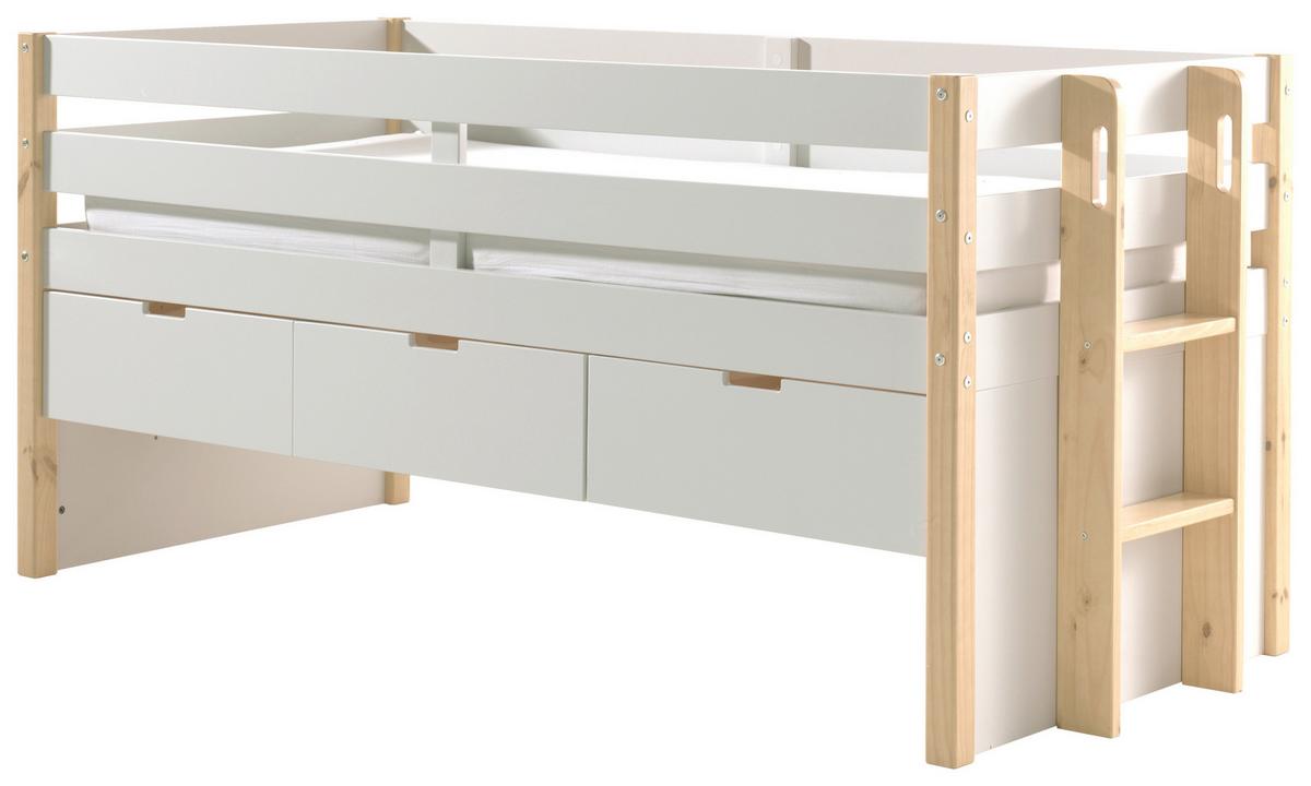 Stauraumbett Holz Margrit ca. 90x200 cm Weiß - Weiß/Kieferfarben, MODERN, Holz/Holzwerkstoff (90/200cm) - Vipack