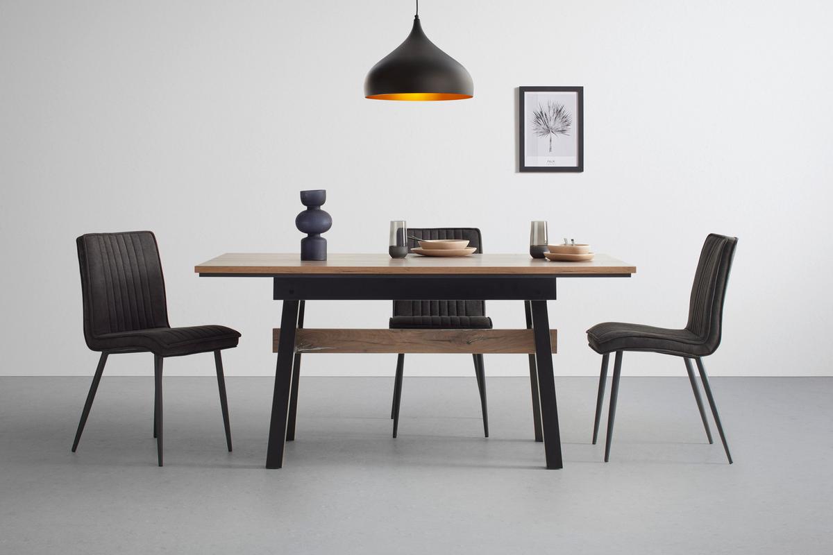 Stuhl Lena in Schwarz - Schwarz/Grau, Modern, Holz/Textil (43/86/57cm) - Mömax