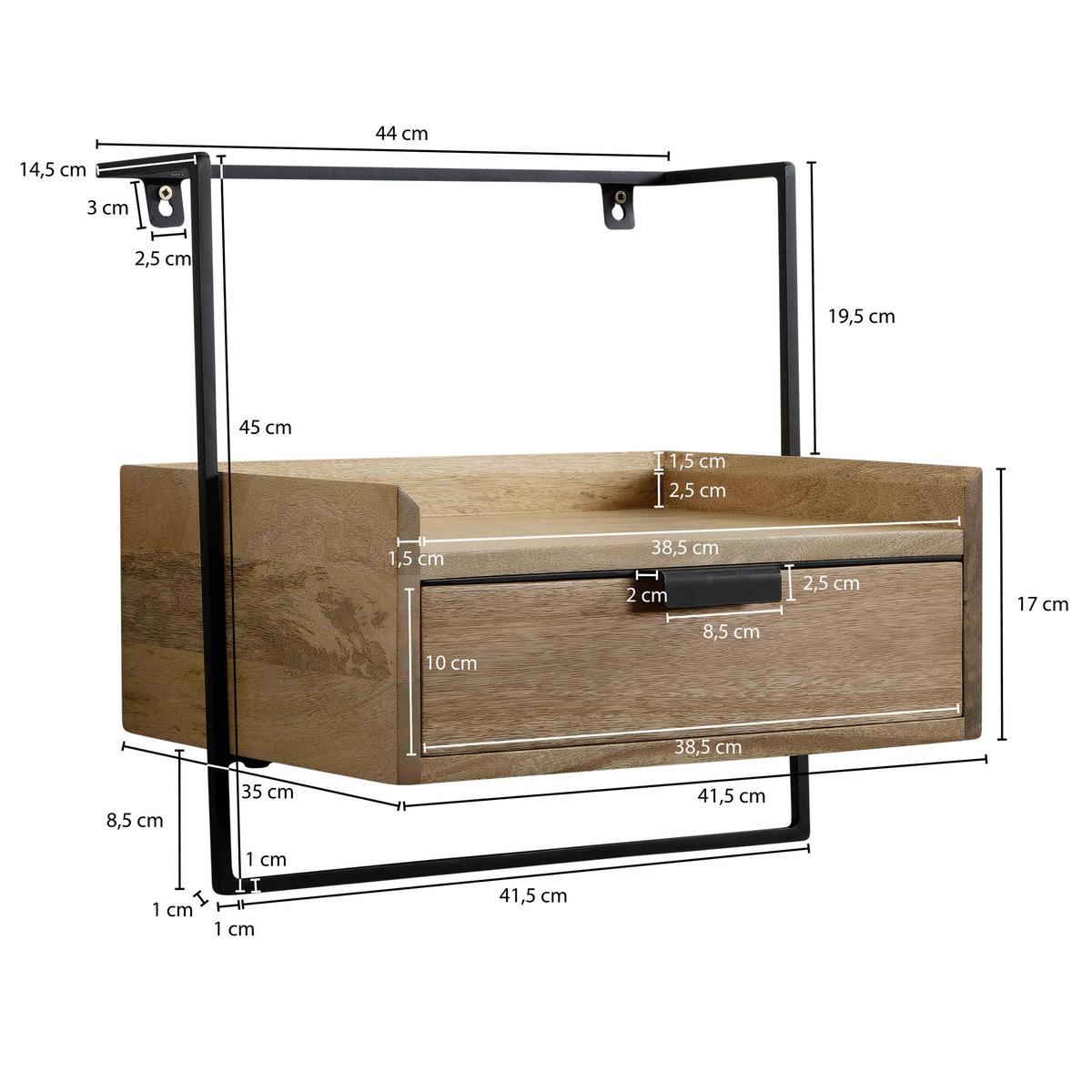 NACHTTISCH WL7.160 - Hellbraun/Schwarz, Design, Holz/Metall (44/45/35cm) - MID.YOU