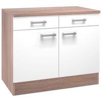 Küchenunterschrank Lexa Weiss/Eiche - Alufarben/Weiß, MODERN, Holzwerkstoff/Kunststoff (100/85/60cm) - Based