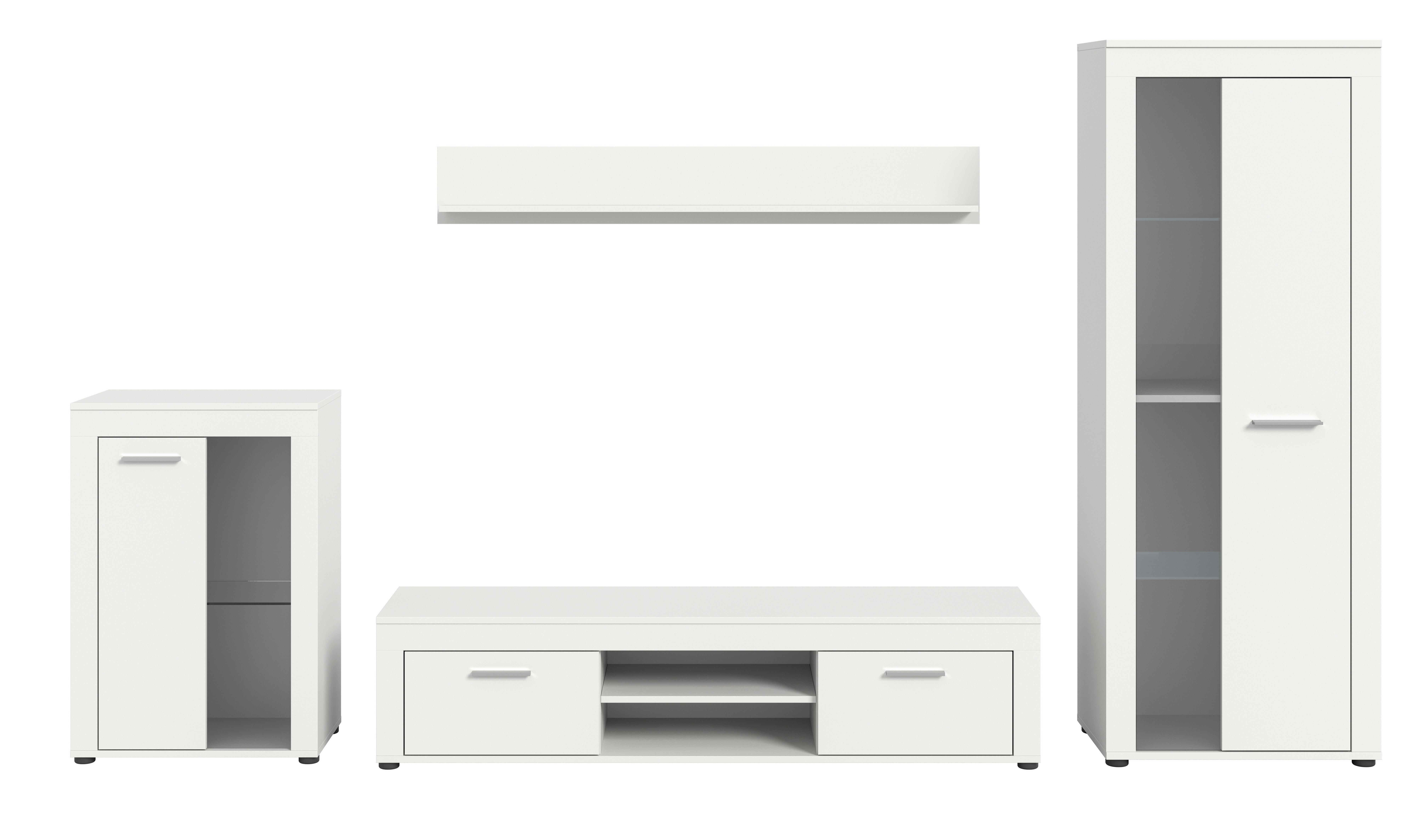 Ansamblu mobilier camera de zi JAM - alb, Design, sticlă/material pe bază de lemn (310/169/35cm) - Modern Living