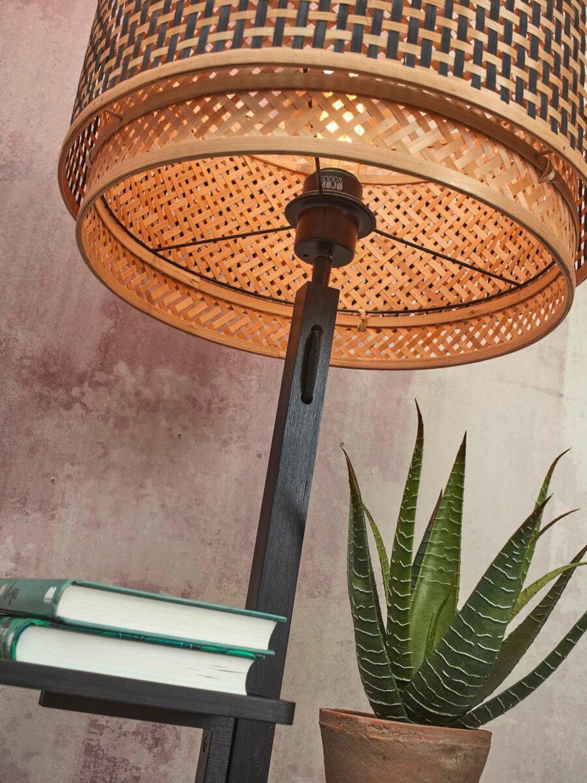 Stoječa Svetilka Bhutan, Črna, Bambus - črna/naravne barve, Trend, les (40/160cm) - Good & Mojo