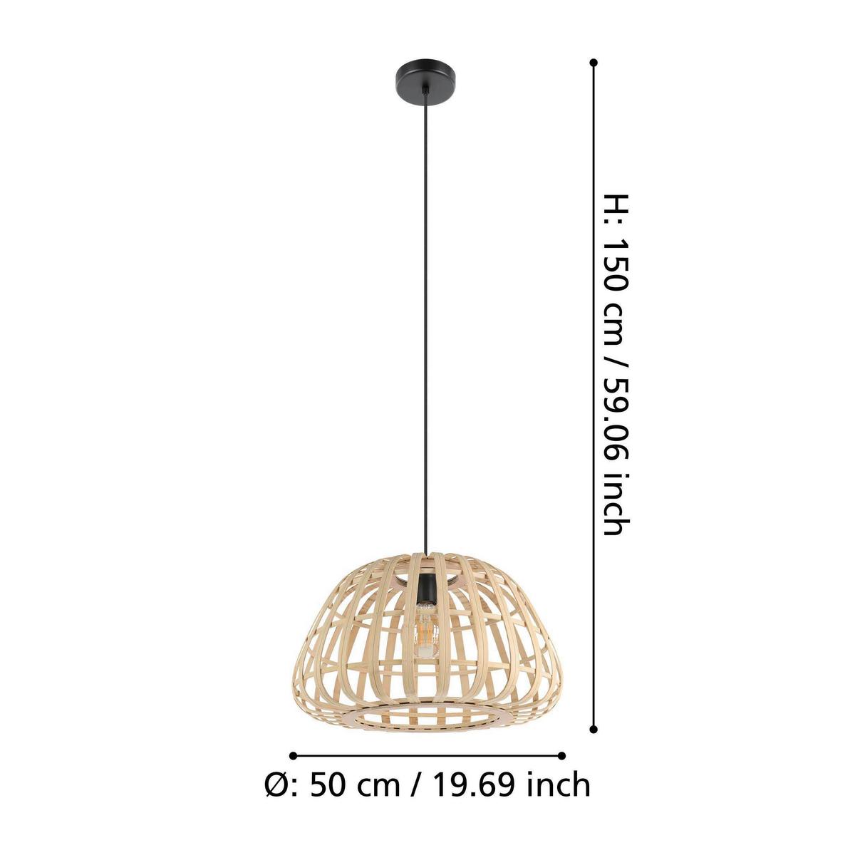 Hängeleuchte 390151*montezuelo - Schwarz, Natur, Holz/Metall (50/150cm) - Eglo