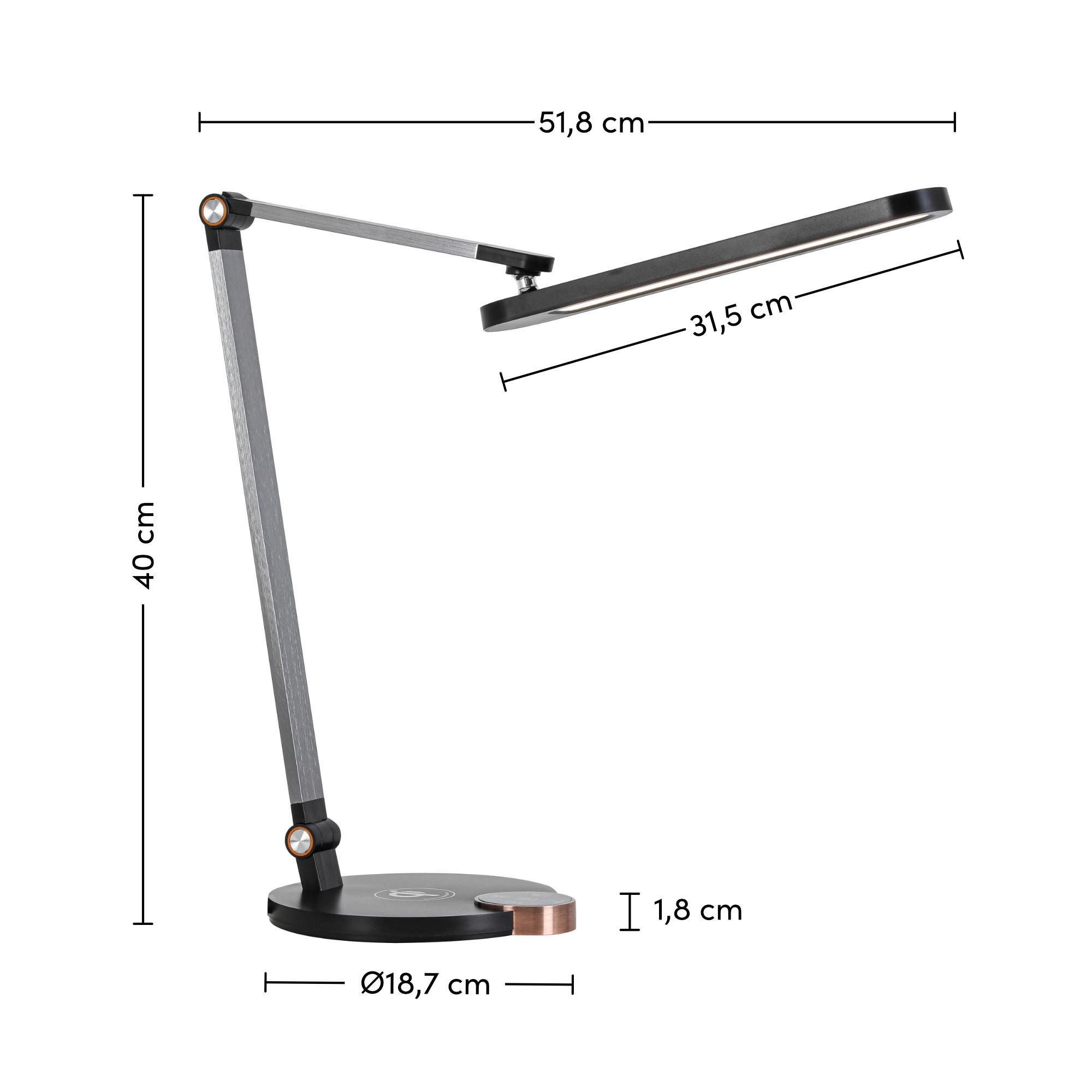 LED-SKRIVBORDSLAMPA RINK - aluminiumfärg/svart, Modern, metall/plast (37/20/40-70cm) - Mömax