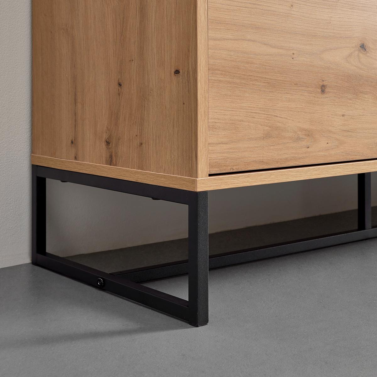 Komoda Fosca, Hrast, Črna - črna/barve hrasta, Moderno, kovina (148,5/76/40cm) - Bessagi Home