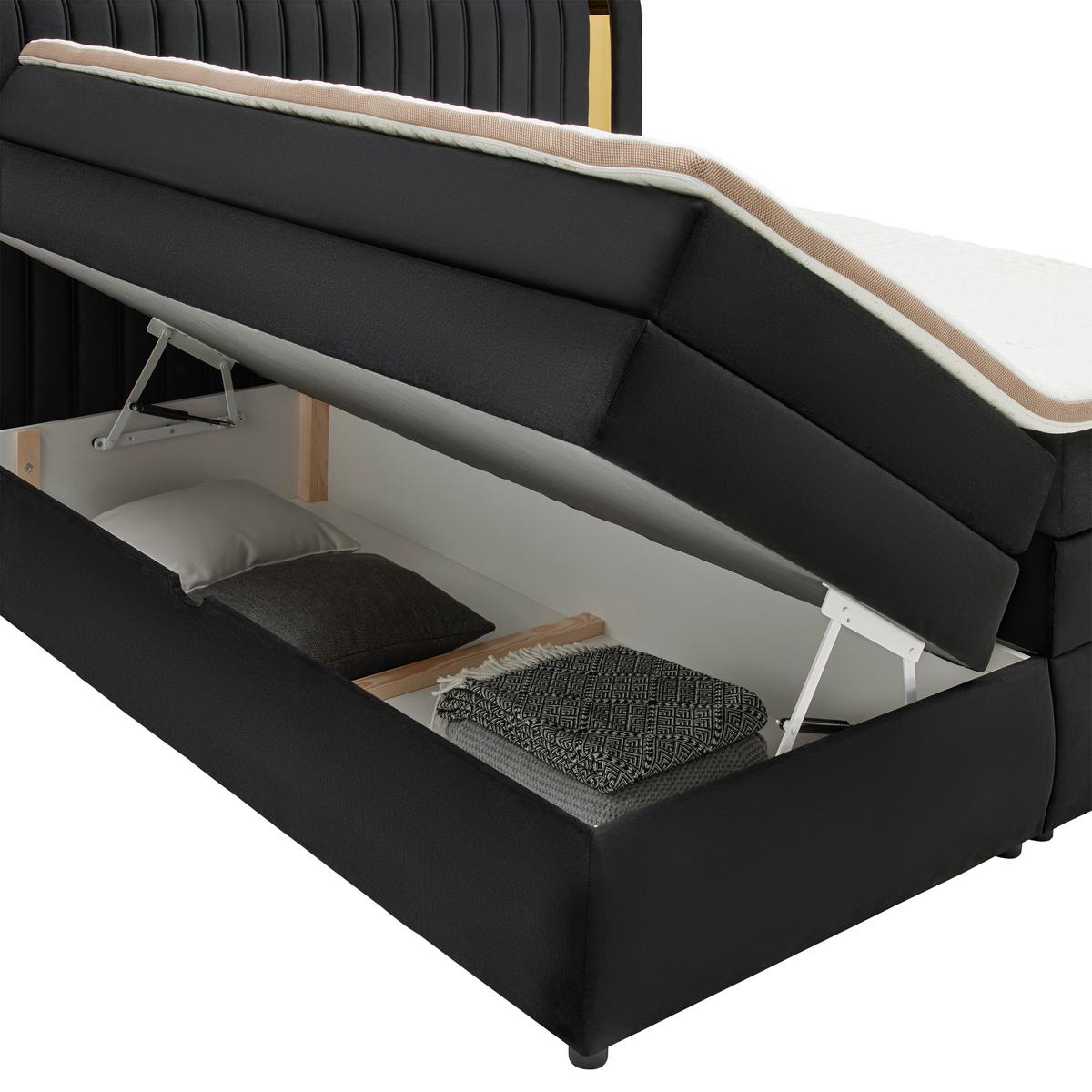 Boxspringbett Minola Gold Schwarz ca. 180x200cm - Schwarz, KONVENTIONELL, Kunststoff/Textil (180/200cm) - Premium Living