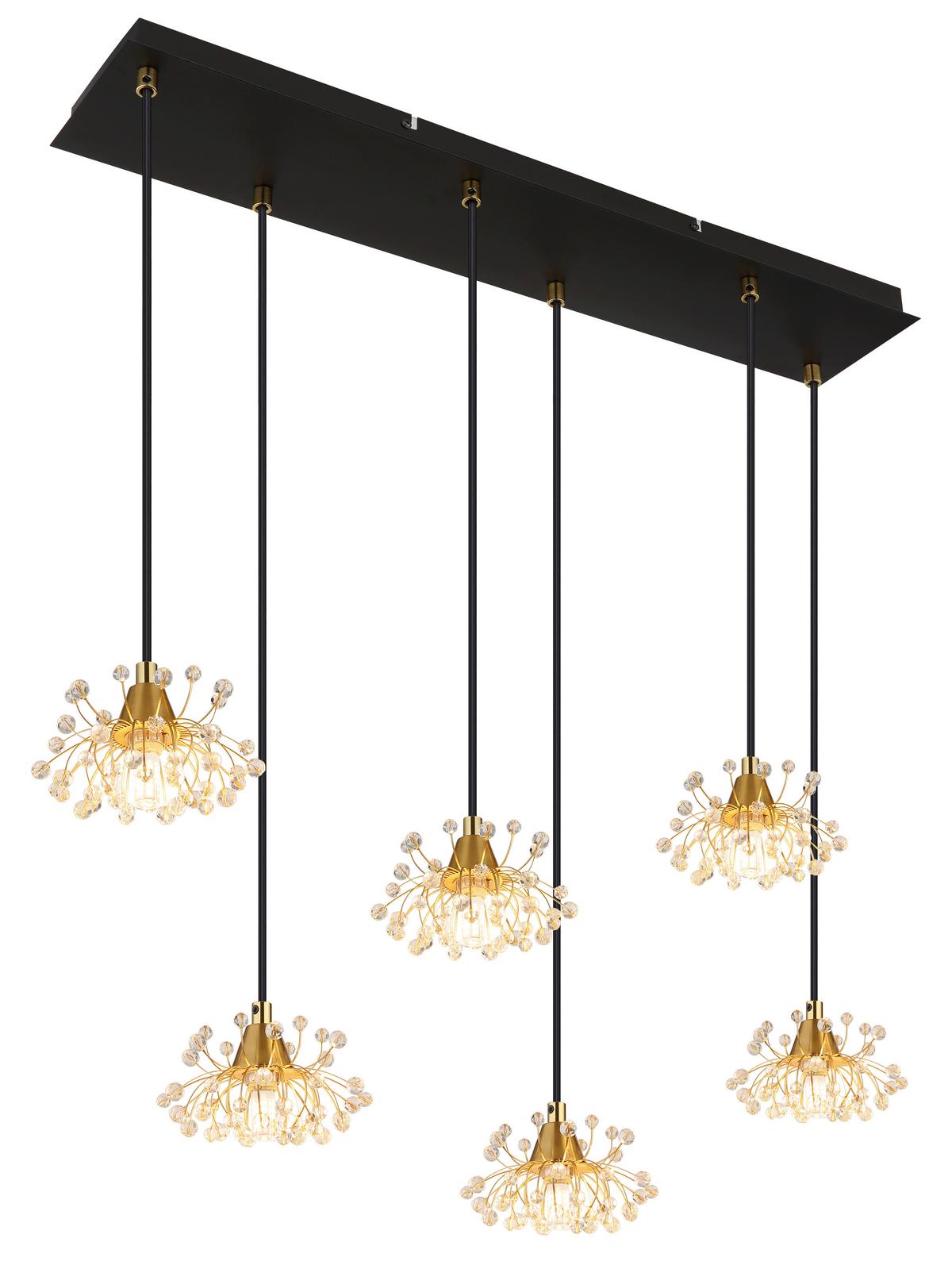 HÄNGELEUCHTE 16054-6H FIORE - Klar/Goldfarben, Design, Kunststoff/Metall (77,5/24/120cm) - Globo
