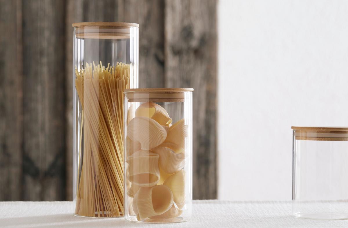 Vorratsdose Hedvig aus Glas Ø ca. 10cm - Naturfarben, Glas/Holz (10/19cm) - Zandiara