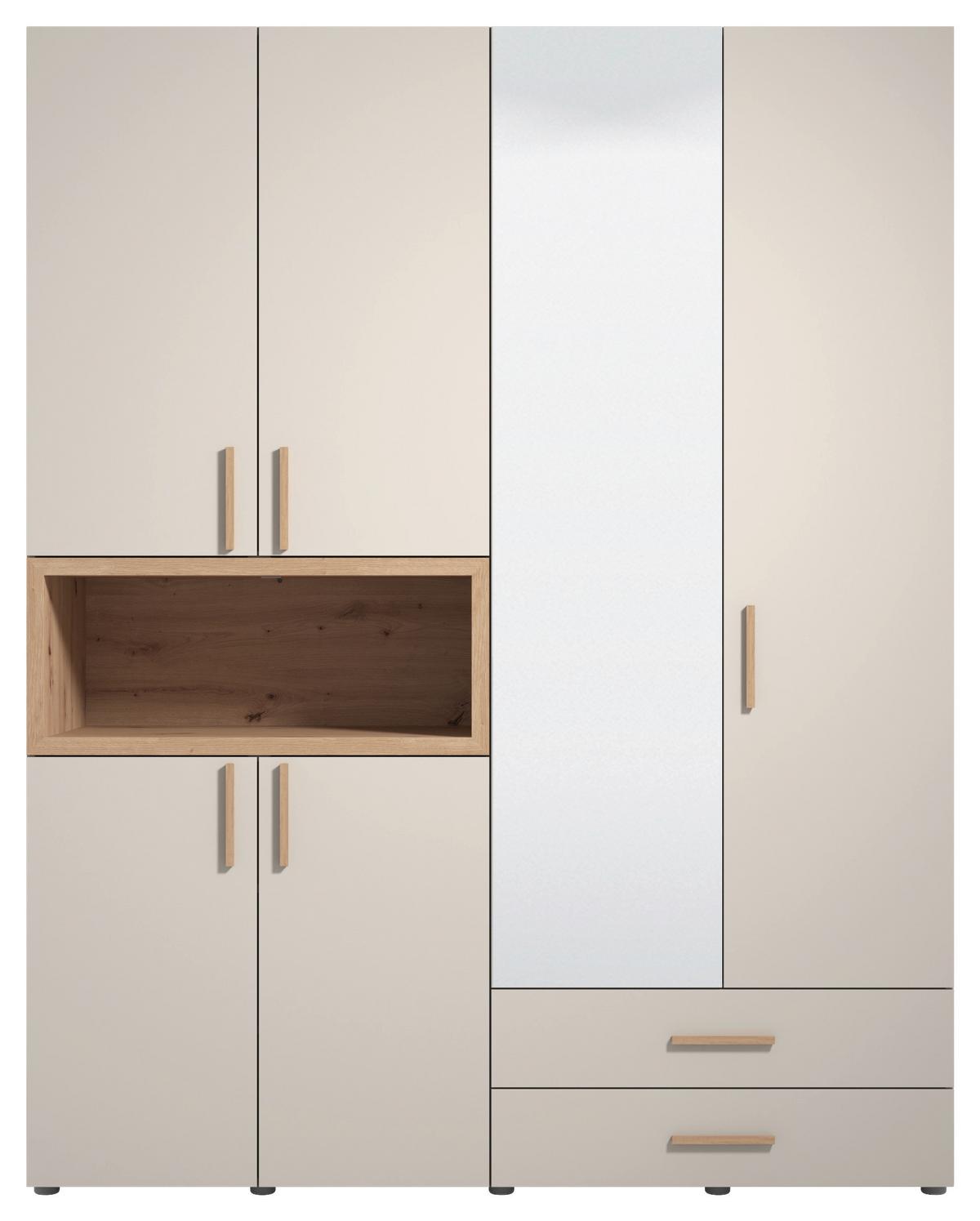 Ruhásszekrény Tükörrel Donald - kasmírszínű/bézsbarna, Modern, műanyag/faalapú anyag (179/226,5/56,5cm) - MID.YOU